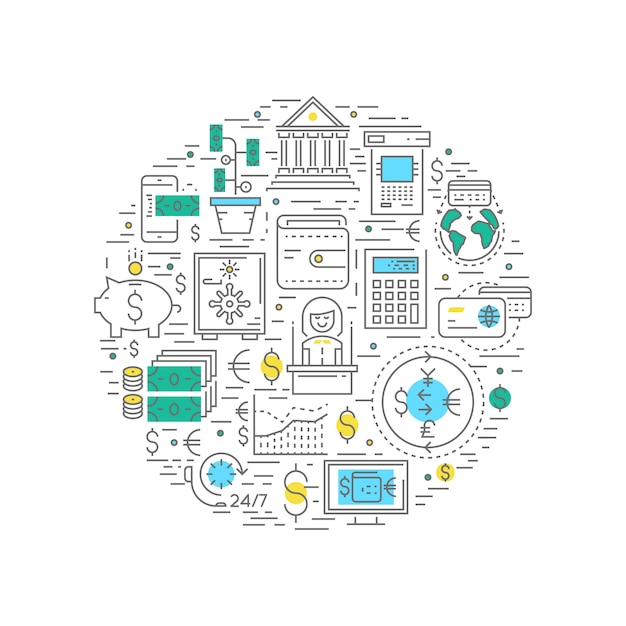 Free vector financial business round composition