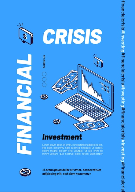 Free vector financial crisis isometric banner template, sales drop