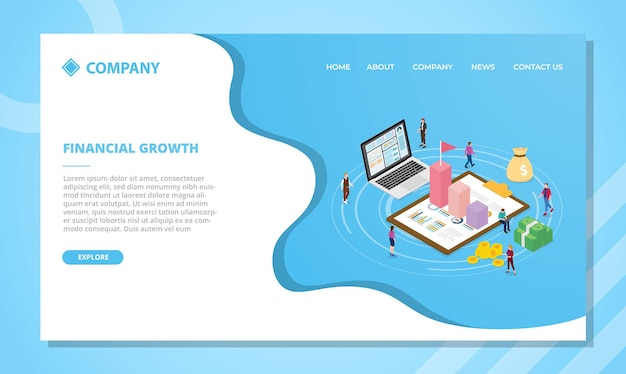 Free vector financial growth concept for website template or landing homepage design with isometric style vector illustration