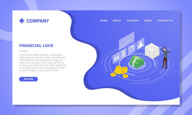 ウェブサイトのテンプレートまたはランディングホームページのデザインのための経済的な運の概念