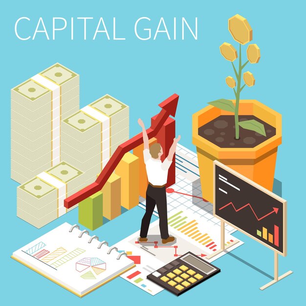 Free vector financial management isometric concept with personal capital gain vector illustration