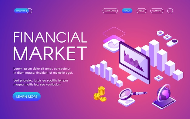 Vettore gratuito illustrazione del mercato finanziario del marketing digitale e statistica commerciale di criptovaluta bitcoin