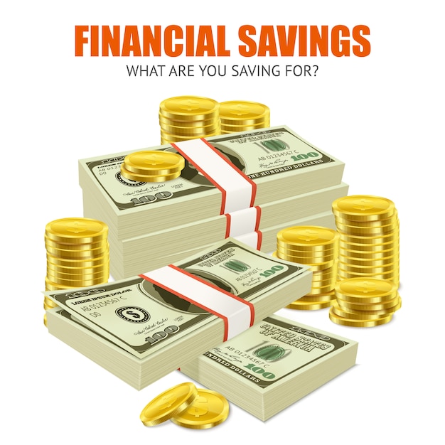 Финансовые сбережения реалистичные рекламные композиции постер