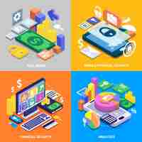 Free vector financial security isometric set