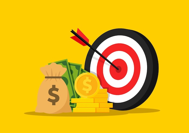 Financial target concept with money. vector illustration, success targeting icon