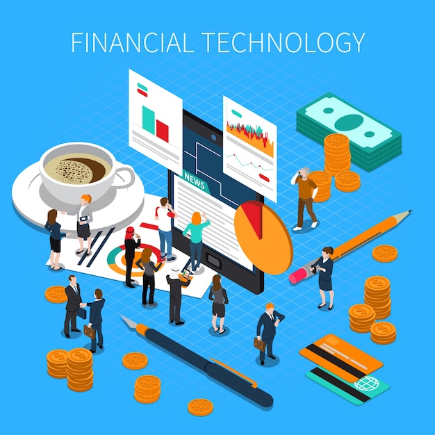 Free vector financial technology isometric composition