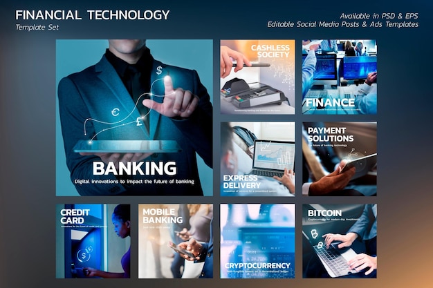 Financial technology template vector set for blog banner post