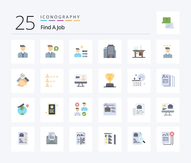 무료 벡터 노트북 직업 달러 건물 개인을 포함한 job 25 flat color 아이콘 팩 찾기