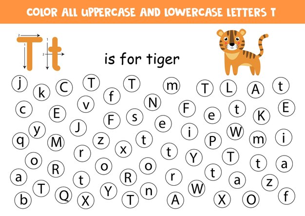Free Vector | Letter t worksheet with tiger
