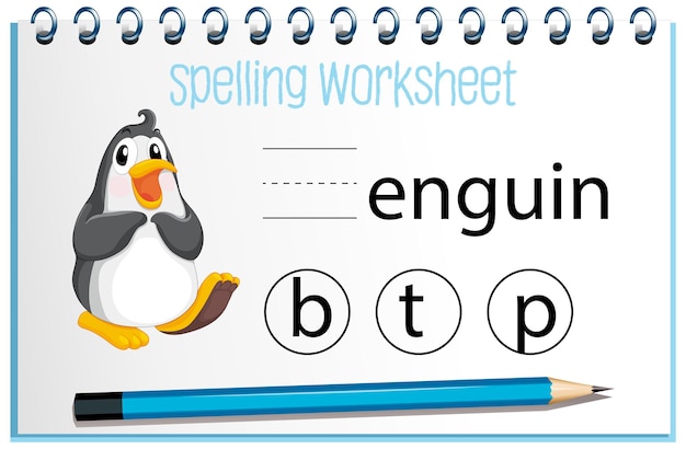 Free vector find missing letter with penguin