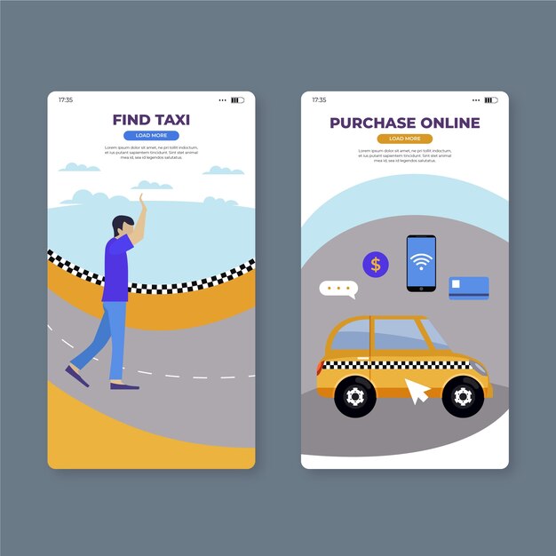Find taxi mobile app screens