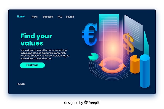 Free vector find your values business isometric landing page