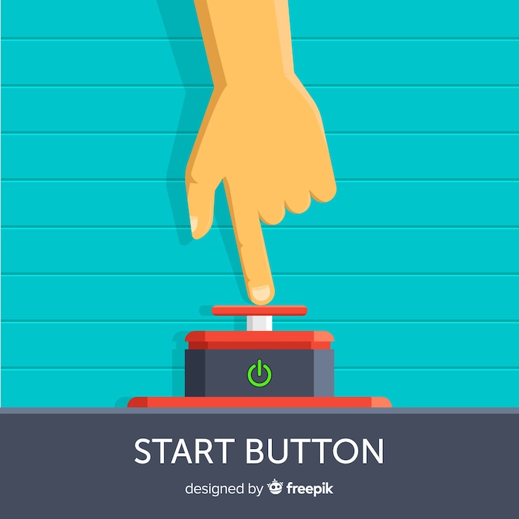 मुफ़्त वेक्टर finger pressing red start button in flat design