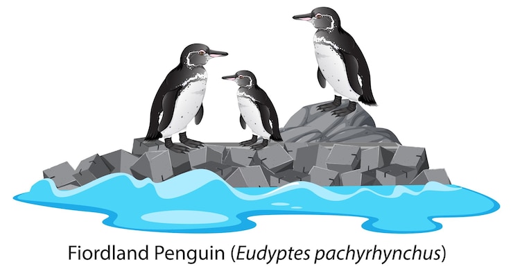 Free Vector fiordland penguin cartoon on the rock