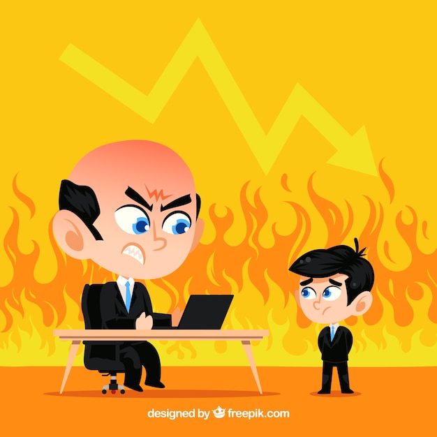 Free vector fire background with boss and employee