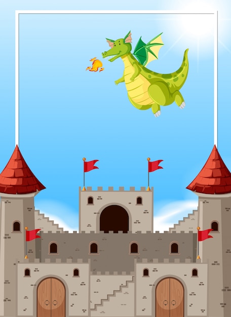 Free vector fire breathing dragon castle scene