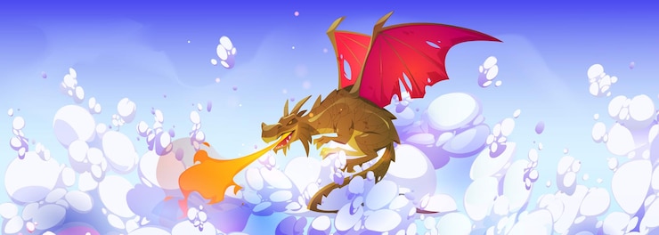 無料Vector 空を飛ぶ火を吐くドラゴン