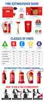 無料ベクター 消火器シリンダーの現実的な画像とピクトグラムアイコンイラスト消火器具と消火器インフォグラフィック