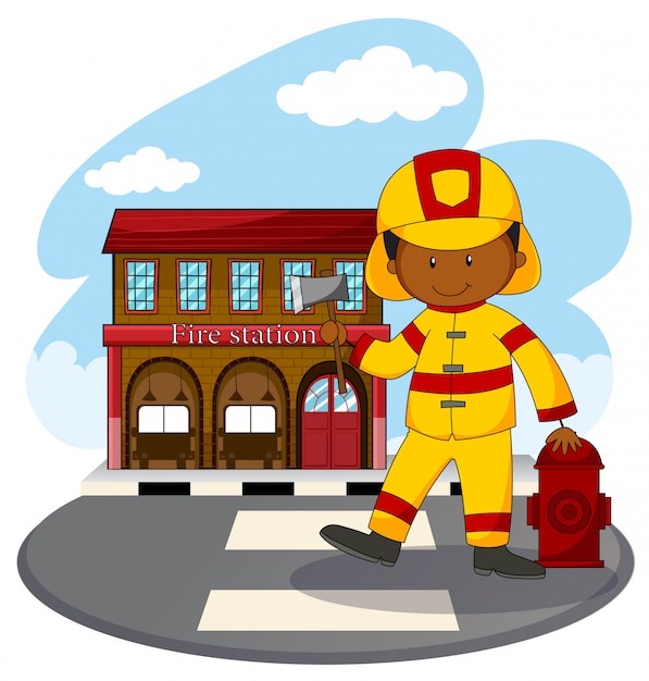Free vector fire fighter and fire station