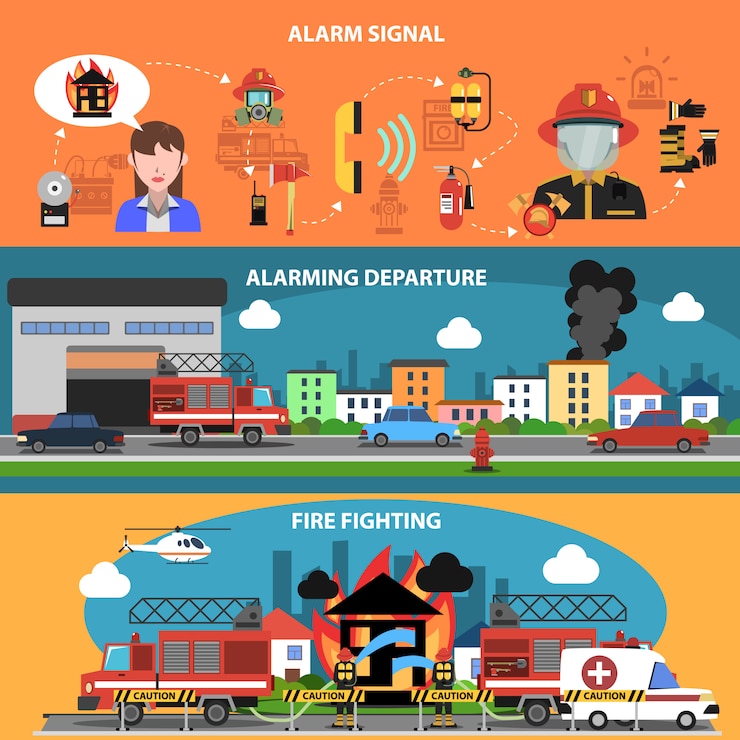 Free Vector fire fighting horizontal banner