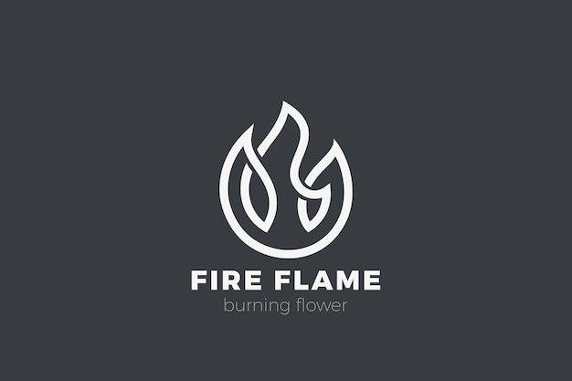 Fire flower logo. flame linear outline style.