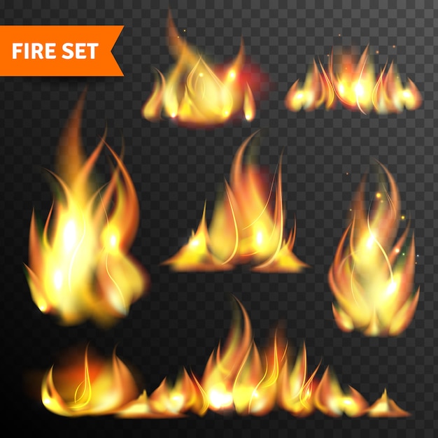 Free vector fire glowing flames icons set