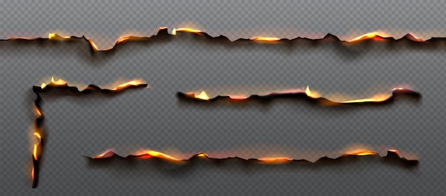 Free vector fire orange flame on burnt paper edges