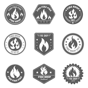 Огненный магазин эмблемы набор иконок черный