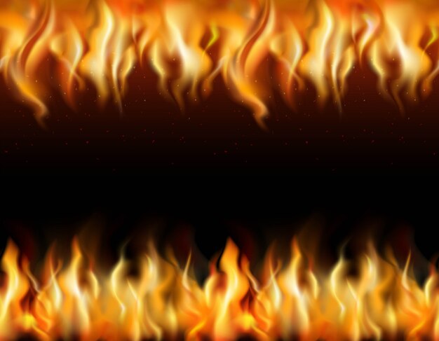 Fire tileable realistic borders set on black background 