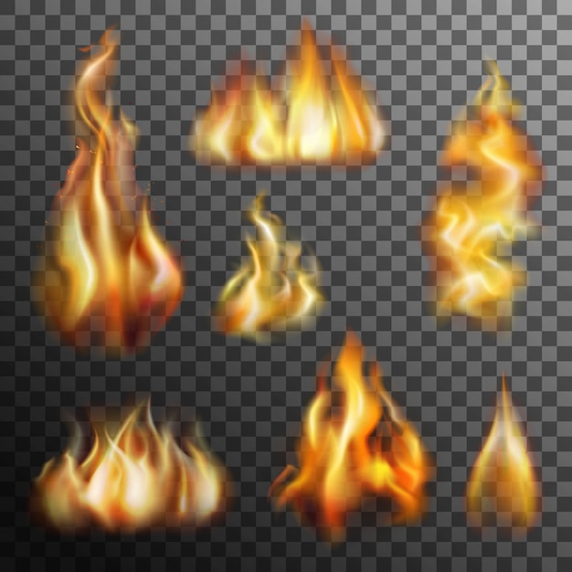 Free vector fire transparent set