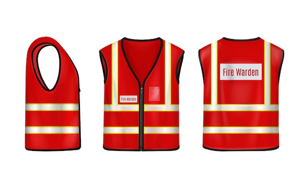 Fire warden safety vest front side and back view