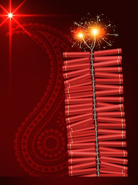 Бесплатное векторное изображение diwali фестиваль крекеры на художественном красном фоне
