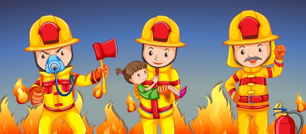 Firefighter helping a girl