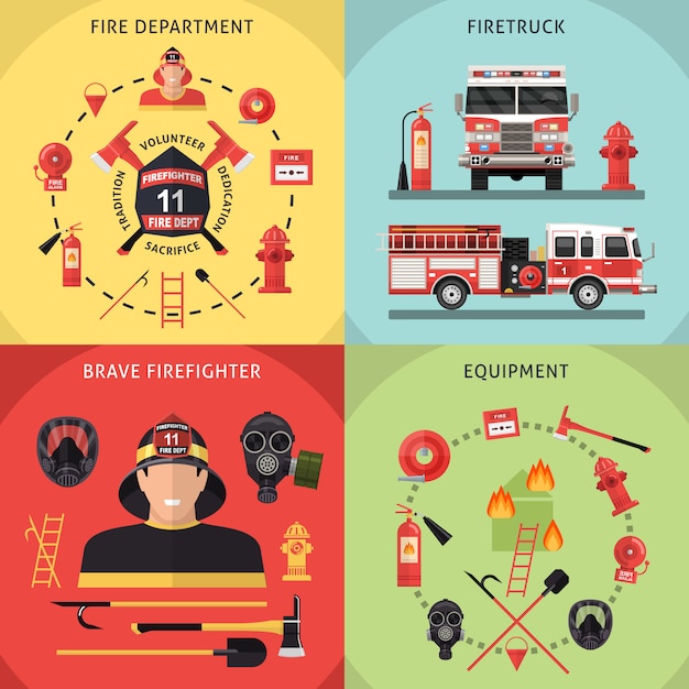 Free vector firefighter icon set