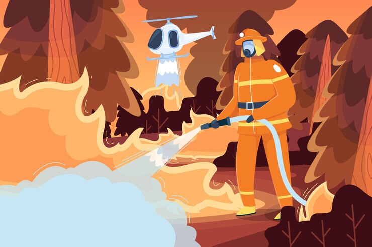 Free Vector firefighter putting out a fire