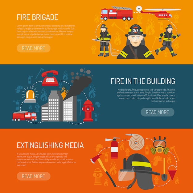 Firefighters Brigade Flat Banners Webpage Design