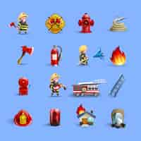 Free vector firefighters cartoon icons red blue set