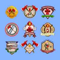 Free vector firefighters emblems labels collection