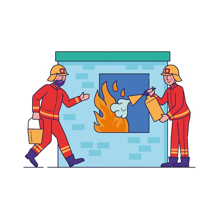 Free Vector firefighters extinguishing flame through window