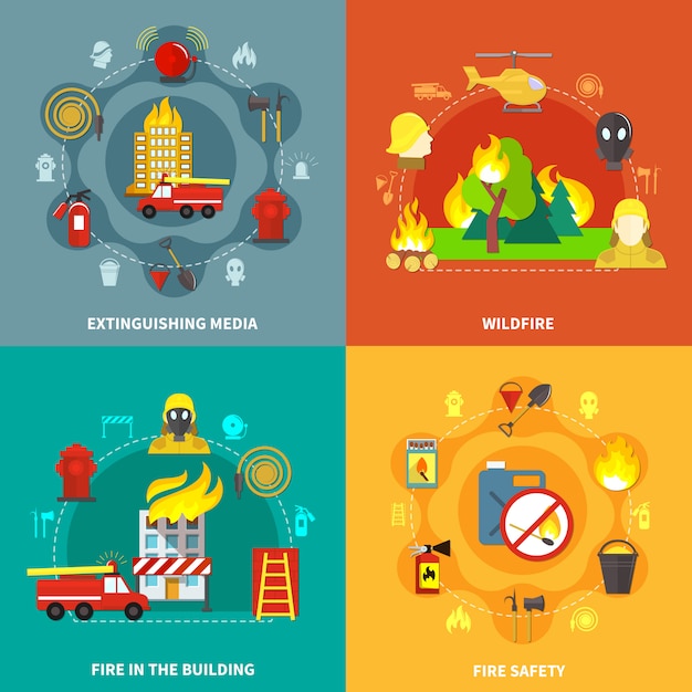 Free vector firefighting 2x2 concept