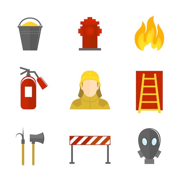 Free vector firefighting icons flat