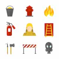 Бесплатное векторное изображение Пожарные иконки плоские