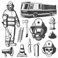 Free vector firefighting vintage elements set