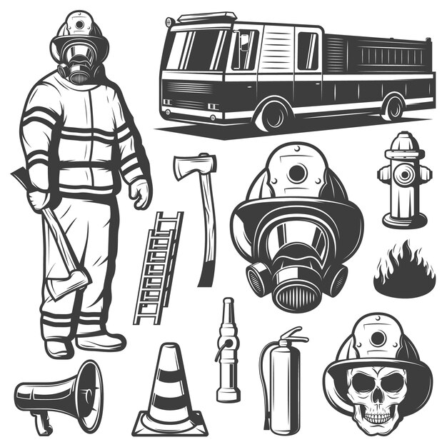 Firefighting Vintage Elements Set