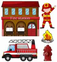 Free vector fireman and fire station illustration