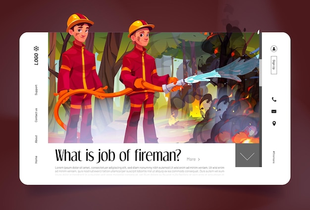 Free vector fireman job banner with firefighters in forest