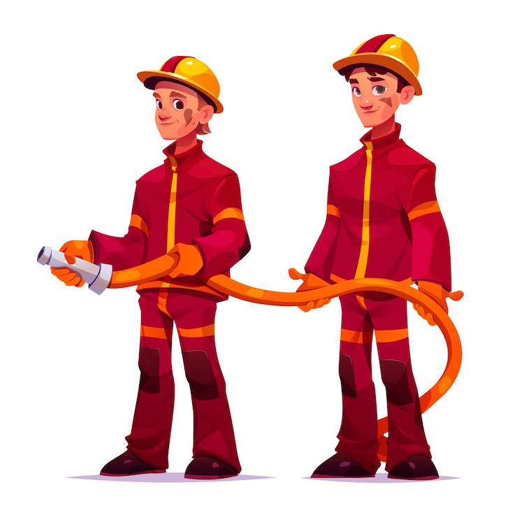 Free Vector firemen holding water hose for extinguish fire