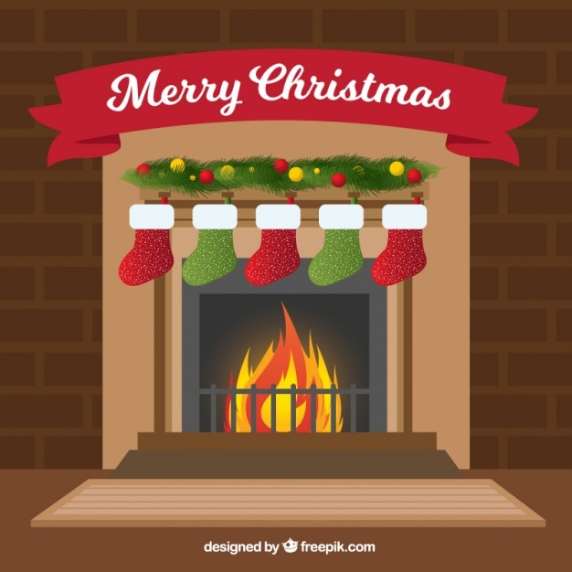 Fireplace background with christmas socks