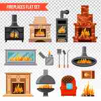 Free vector fireplaces transparent set