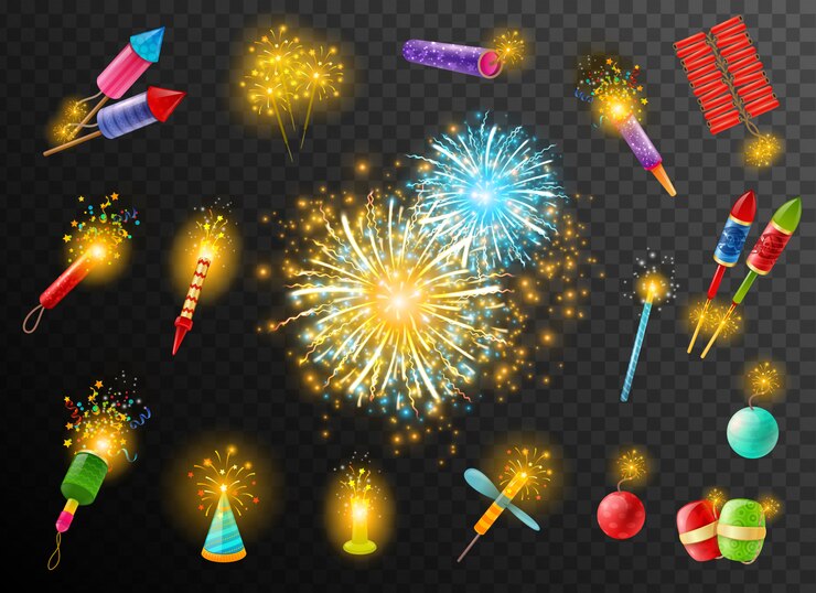 Free Vector firework crackers pyrotechnic dark background poster 